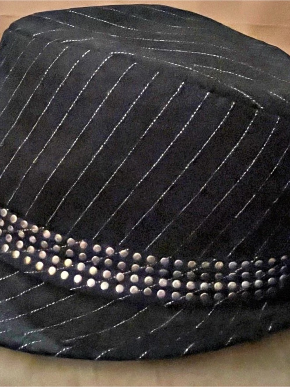 Something Special Studded Pinstripe Fedora in Black & Silver M/L